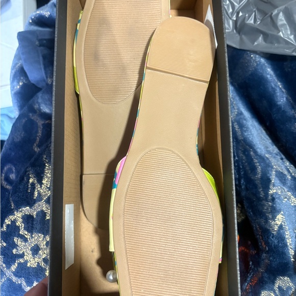 Betsey Johnson Neon Green Floral Pearl-Trim Sandals - Picture 2 of 3